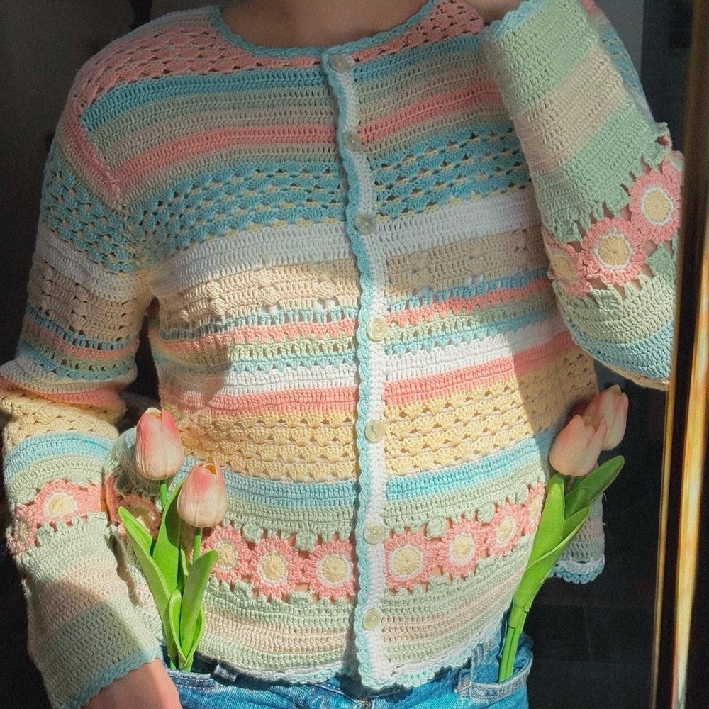 Vintage crochet pastel cardigan